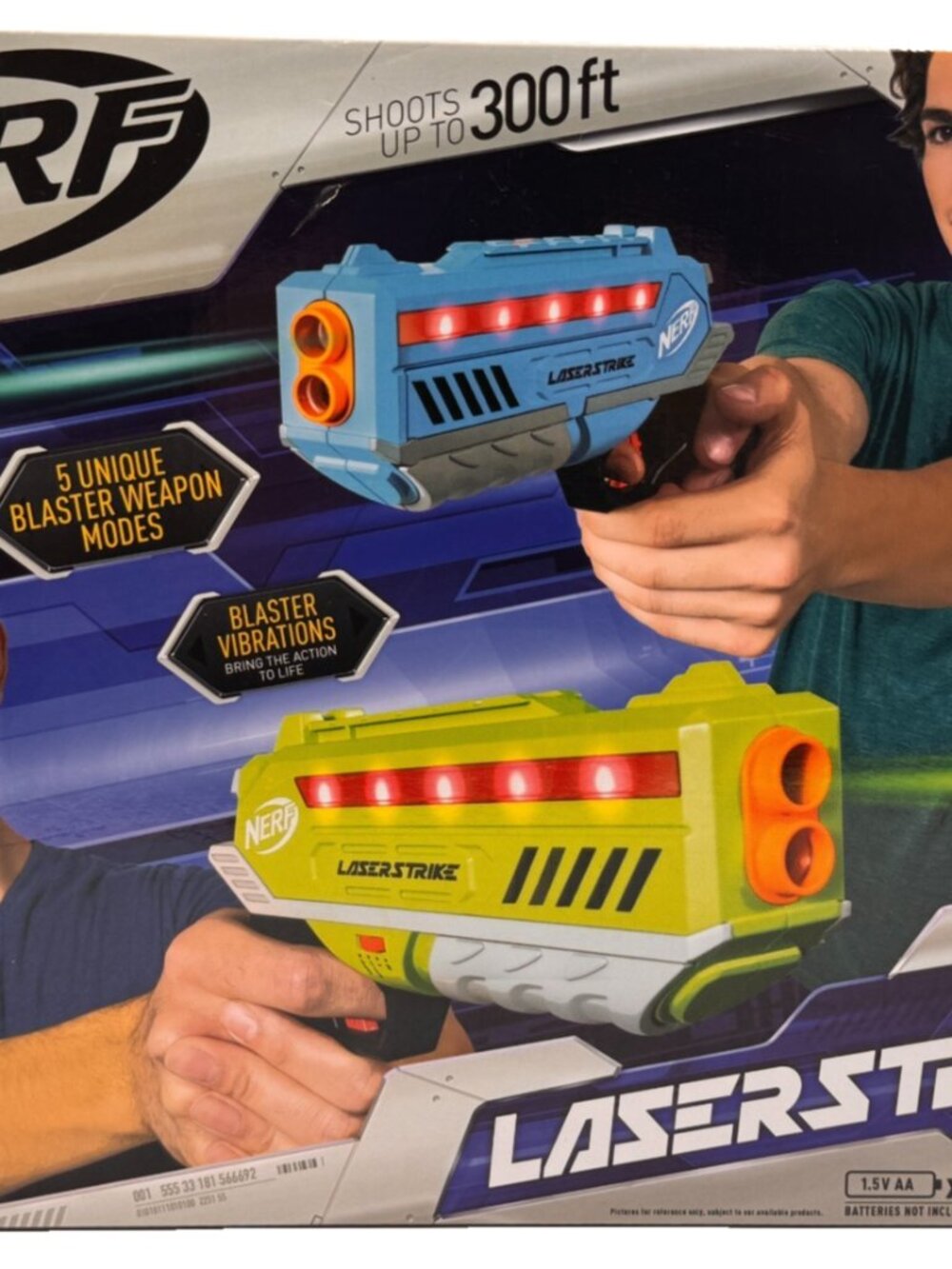 Nerf LaserStrike 2-Pack Laser Tag Blasters - Blue Green Yellow - New - 300 ft